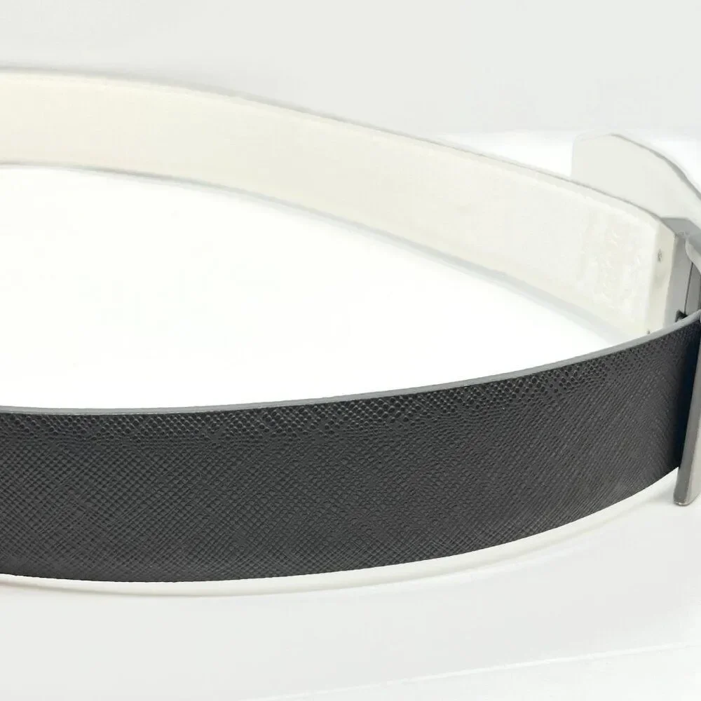 GREG NORMAN BELT Mens 36 Genuine Leather Gray Reversible White Shark Logo